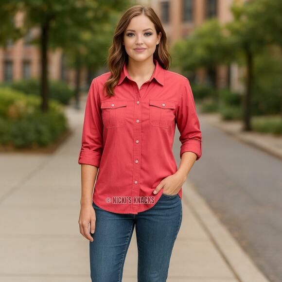 Duluth Trading Co Armachillo Cooling Button Front Long Sleeve Shirt Coral Size L - Picture 1 of 7